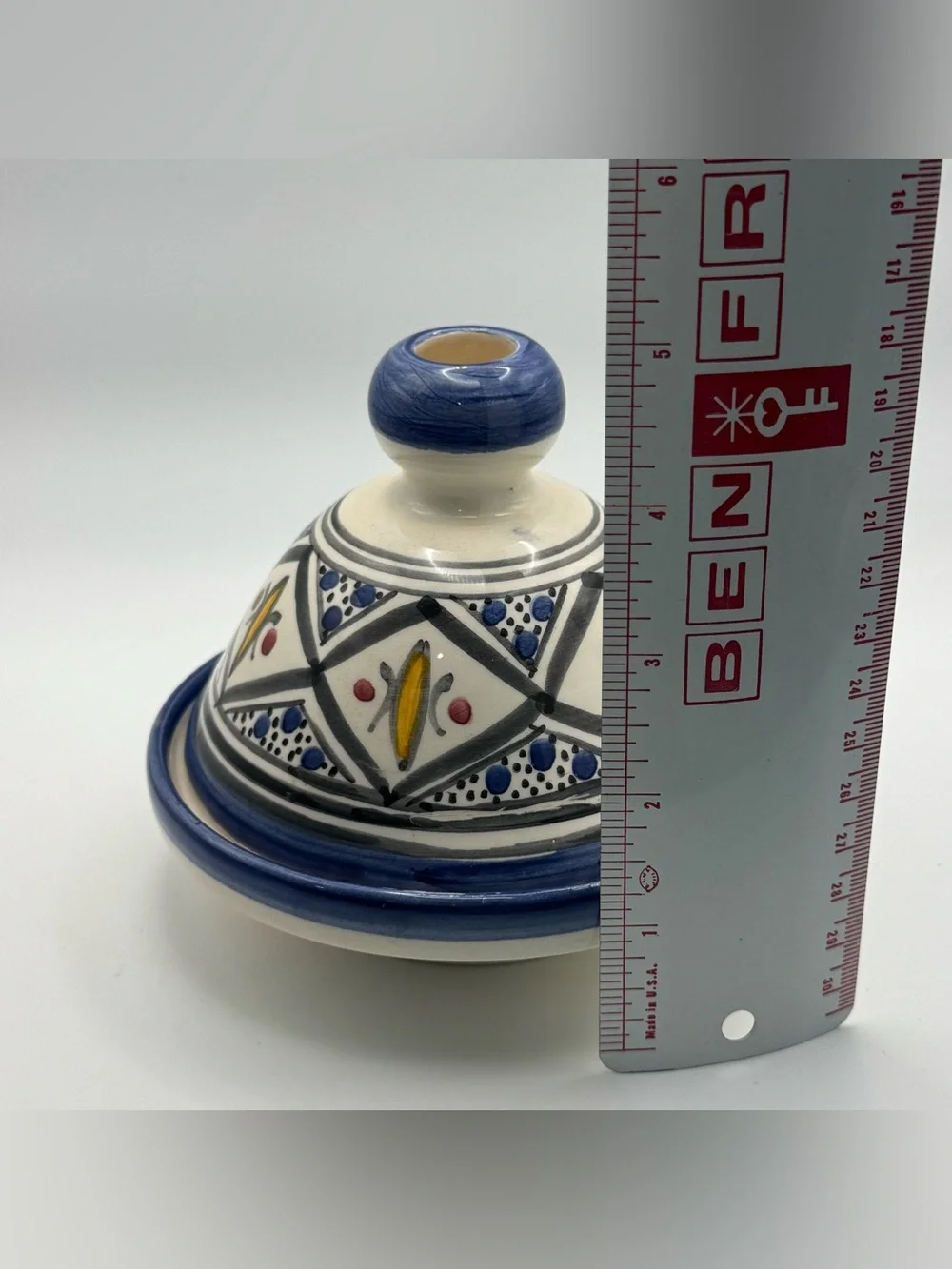 Hand Painted Moroccan Ceramic Mini Tagine Lidded Dish Blue Floral